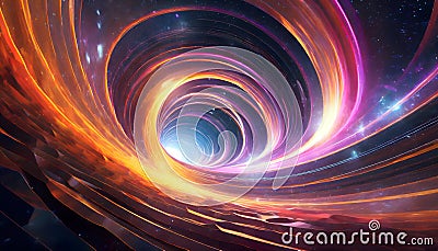 Abstract background evoking a high-speed wormhole journey, featuring a mesmerizing vortex of vibrant colors and cosmic energy. Stock Photo