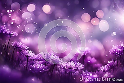 Blurry Purple Bokeh Lights with Flowers Background Stock Photo