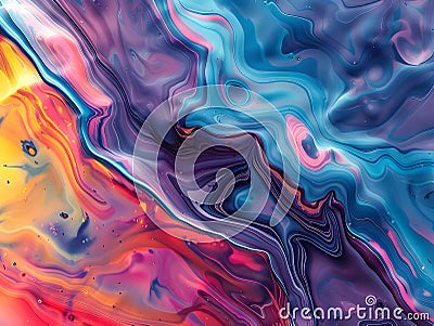 Fluid Shapes Abstract Background with Flowing Water Vortex in Blue and Green Tonality. Stock Photo