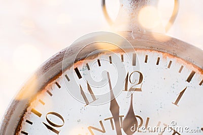 Abstract background with fireworks and clock close to midnight. Christmas and happy new years eve background Stock Photo