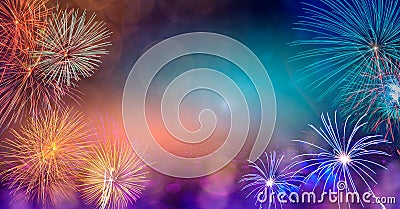 Abstract Background With Fireworks.Background of new years day celebration Many colorful Stock Photo