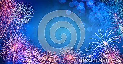 Abstract Background With Fireworks.Background of new years day celebration Many colorful Stock Photo