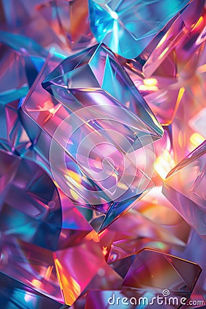 Abstract background, Floating iridescent geometric patterns provide a striking background, with the center left blank for copy. Stock Photo