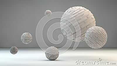 Abstract background with floating sphere from bricks. White abstract background.3d rendering wallpaper Cartoon Illustration