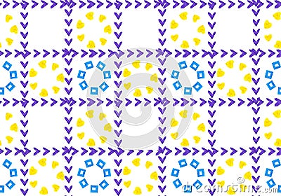 Abstract background of flowers in a cage. Petals from the shapes of squares and hearts. Grid is checkmarks. Stock Photo