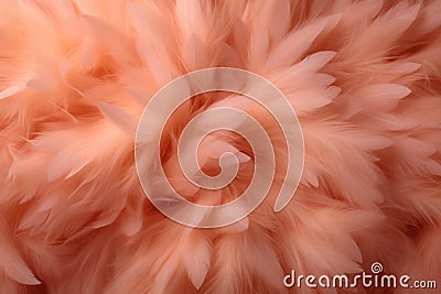 An abstract background of fluffy peach fuzz feathers Color of the year 2024. AI generated Stock Photo