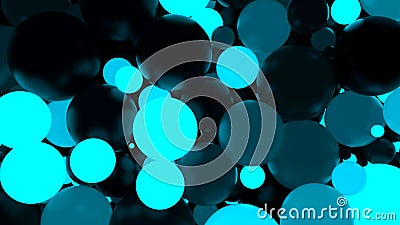 Abstract background. Fluorescent blue luminous balls. Theme parties. Cartoon Illustration