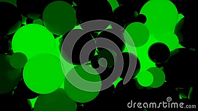Abstract background. Fluorescent green luminous balls. Theme parties. Cartoon Illustration