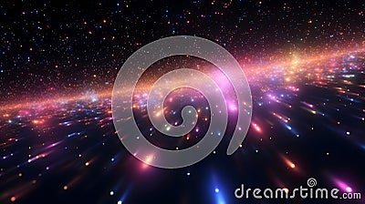 Abstract background of flying particles. Neural network generated image Stock Photo