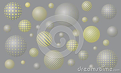 Abstract background with flying patterned spheres Vector Illustration