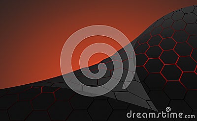 Dark gray hexagons with red background Stock Photo