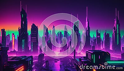 Abstract background of futuristic neon punk city Stock Photo