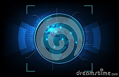 Background of futuristic technology glowing digital globe world maps with, hightech screen concept Vector Illustration