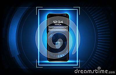 background of futuristic technology user interface screen hud with fingerprint login system on smart mobile phone Vector Illustration