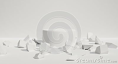 Abstract background with geometric shapes. 3d rock stone in studio. Creative idea minimal scene. 3d rendering of white podium Stock Photo