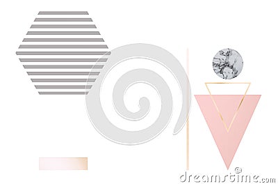 Abstract background with geometrical figures in pastel colors gold, rink, grey, marble Minimalist style, trend design Stock Photo