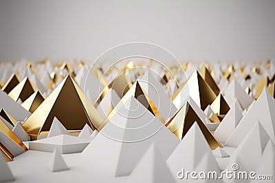 Abstract background with gold and white pyramids. 3D rendering.Generative AI. Stock Photo