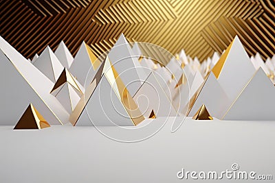 Abstract background with gold and white pyramids. 3D rendering.Generative AI. Stock Photo