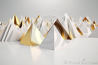 Abstract background with gold and white pyramids. 3D rendering.Generative AI. Stock Photo