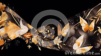 abstract background golden butterflies on a black background. copyspace Stock Photo