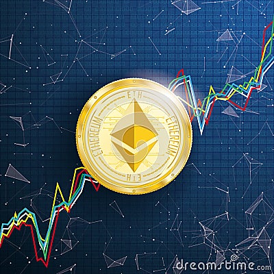 Chart Golden Ethereum Coin Data Network Connected Dots Vector Illustration