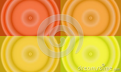four sets of orange, gold and yellow circle radial gradient abstract background Vector Illustration