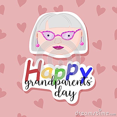 Abstract background with grandmothers and hearts. Sticker effect. Old man. Happy grandparents day greeting card vector Vector Illustration