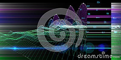 Abstract background graph grid with blurred lines and dots. Presentation concept of color algorithms. Banner for business, Stock Photo