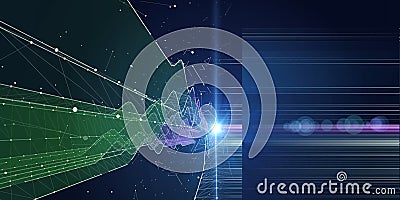 Abstract background graph wavy color graph with dots and spot on dark. Technology wireframe interlacement concept in virtual Stock Photo