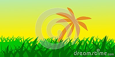 Abstract background green grass palm yelllow sky Stock Photo