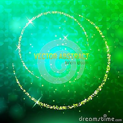 Abstract background with green luminous backdrop and lens flares, and glowing reflections. 3D abstract green mesh Vector Illustration