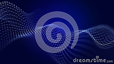 Abstract background grid of interlacing lines and dots. Futuristic blue particle wave. Structure of network connections. 3D Stock Photo