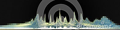 Abstract background grid polygonal wireframe graph and pixels on black. Technology graph concept in virtual space. Banner for Stock Photo