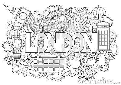 Abstract background with hand drawn text London. Hand lettering. Template for advertising, postcards, banner, web design Vector Illustration