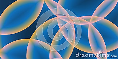 Abstract Background, Header or Banner Design with Large Yellow and Blue Overlaying Intersecting Globes, Bubbles Pattern Vector Illustration