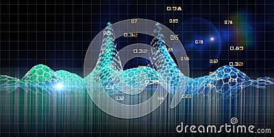 Abstract background with hexagon wave data analytic. Futuristic hexagon grid with shine . Technology and business analyze Stock Photo