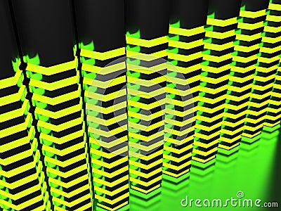 Abstract background with hexagonal green lighted bars - 3D rendering illustration Cartoon Illustration