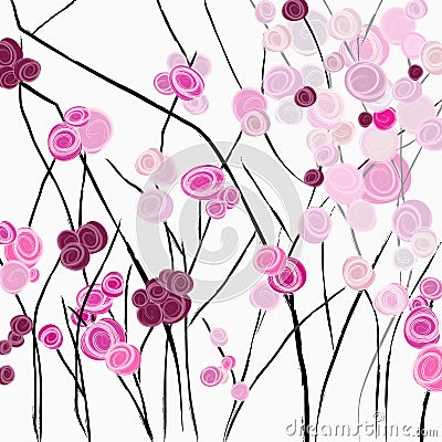 Abstract background, illustration with abstract roses, rosebush, paint strokes and splashes Vector Illustration