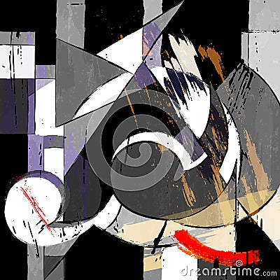 Abstract geometric artwork, inspired by abstract art of the 1920 with circles, paint strokes and splashes Vector Illustration