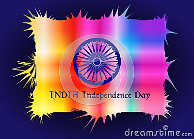 Happy Indian Independence Day celebration. Abstract background of Indian colors and symbol of the wheel of dharma, Ashoka Wheel Vector Illustration