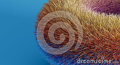 Abstract background with iridescent color hairy object on blue background Stock Photo