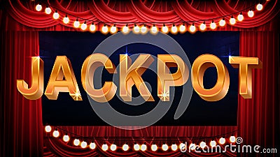 Background of jackpot text sign with light bulbs and red stage Vector Illustration