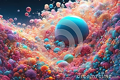 Abstract background, lots of colorful balls and bubbles, multicolored modern art wallpaper Cartoon Illustration