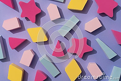 Abstract background with makeup blending sponges of different shapes and colours Stock Photo