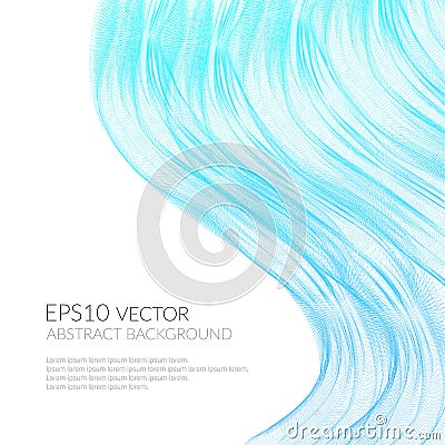 Abstract background with many distorted blue lines. Blue wave on white background. Vector Illustration