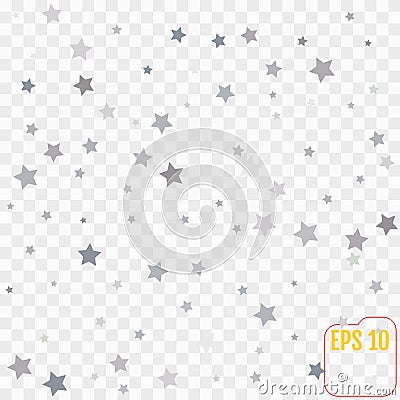 Abstract background with many falling silver stars confetti. Vector Illustration