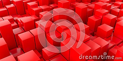 Abstract background of many red cubes. Geometric design. 3D visualization Stock Photo