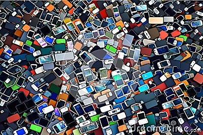 Abstract background from many smartphones. mobile phone recycling. Neural network AI generated Stock Photo