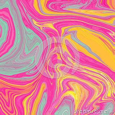 Abstract background. Marble stone Pink Yellow Blue Wave Design pattern. Raster cool banner, cover liquid paint. Hand drawn trendy Stock Photo