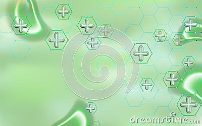 Abstract background medical technology and science concept. Cross green abstract composition. Technological hexagon pattern can be Vector Illustration